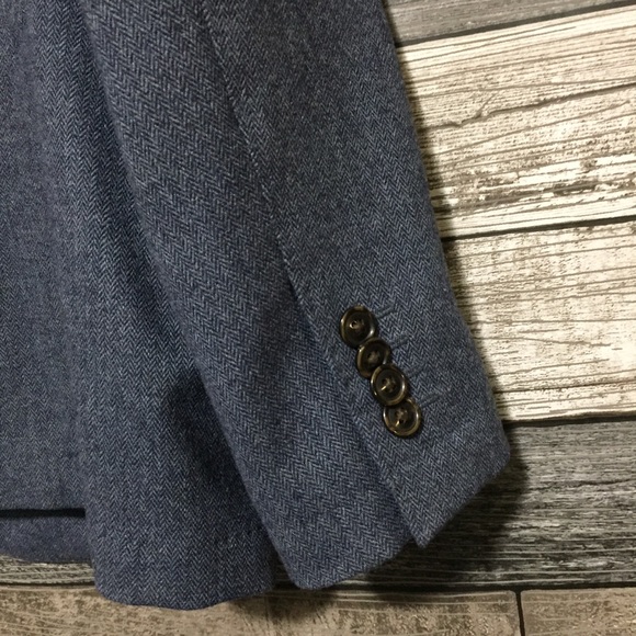 JKT New York Herringbone Wool Blend Blazer Men’s 44R Blue 2 Button - Picture 7 of 10